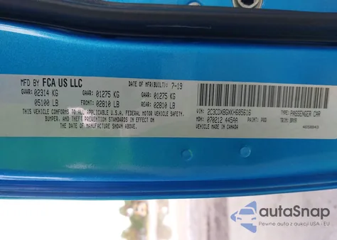 2019 Dodge Charger Sxt Rwd из США, поврежденный, VIN 2C3CDXBGXKH685616